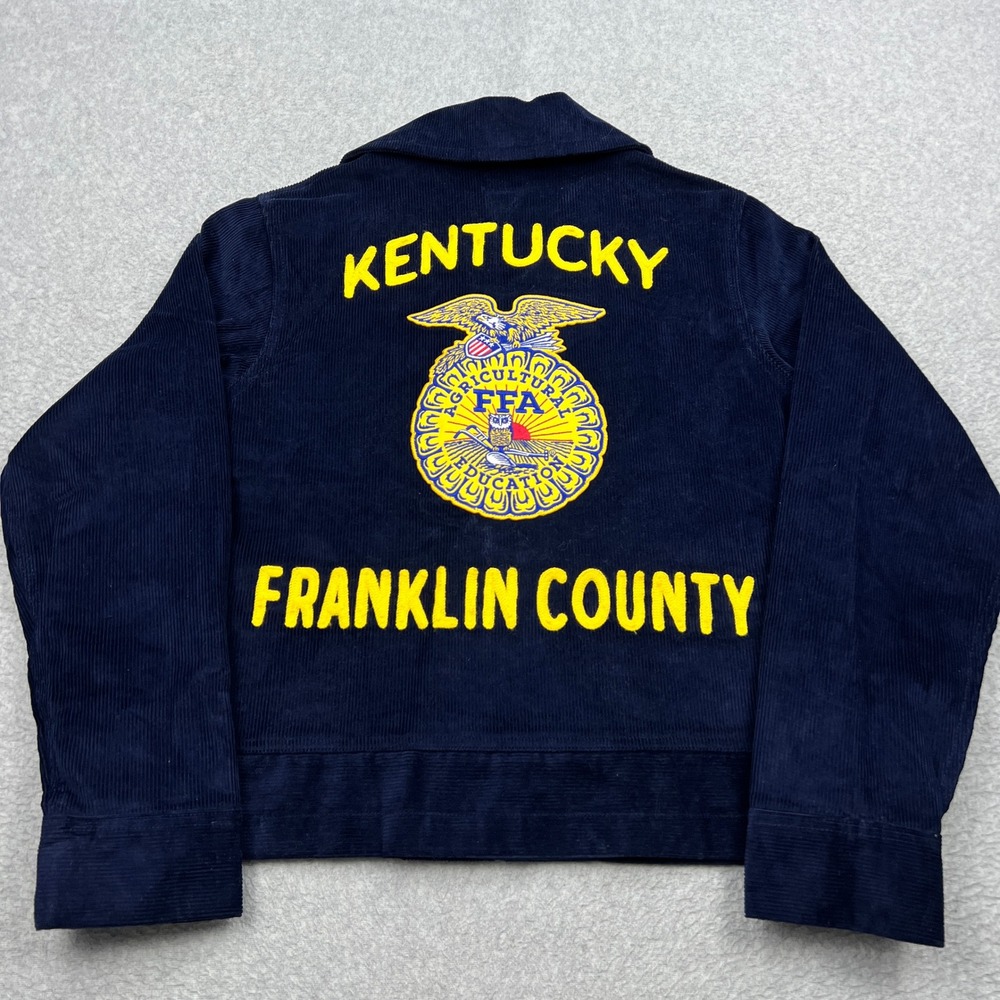 FFA Corduroy Jacket Mens 36* Navy Blue Kentucky Franklin County Embroidered Zip